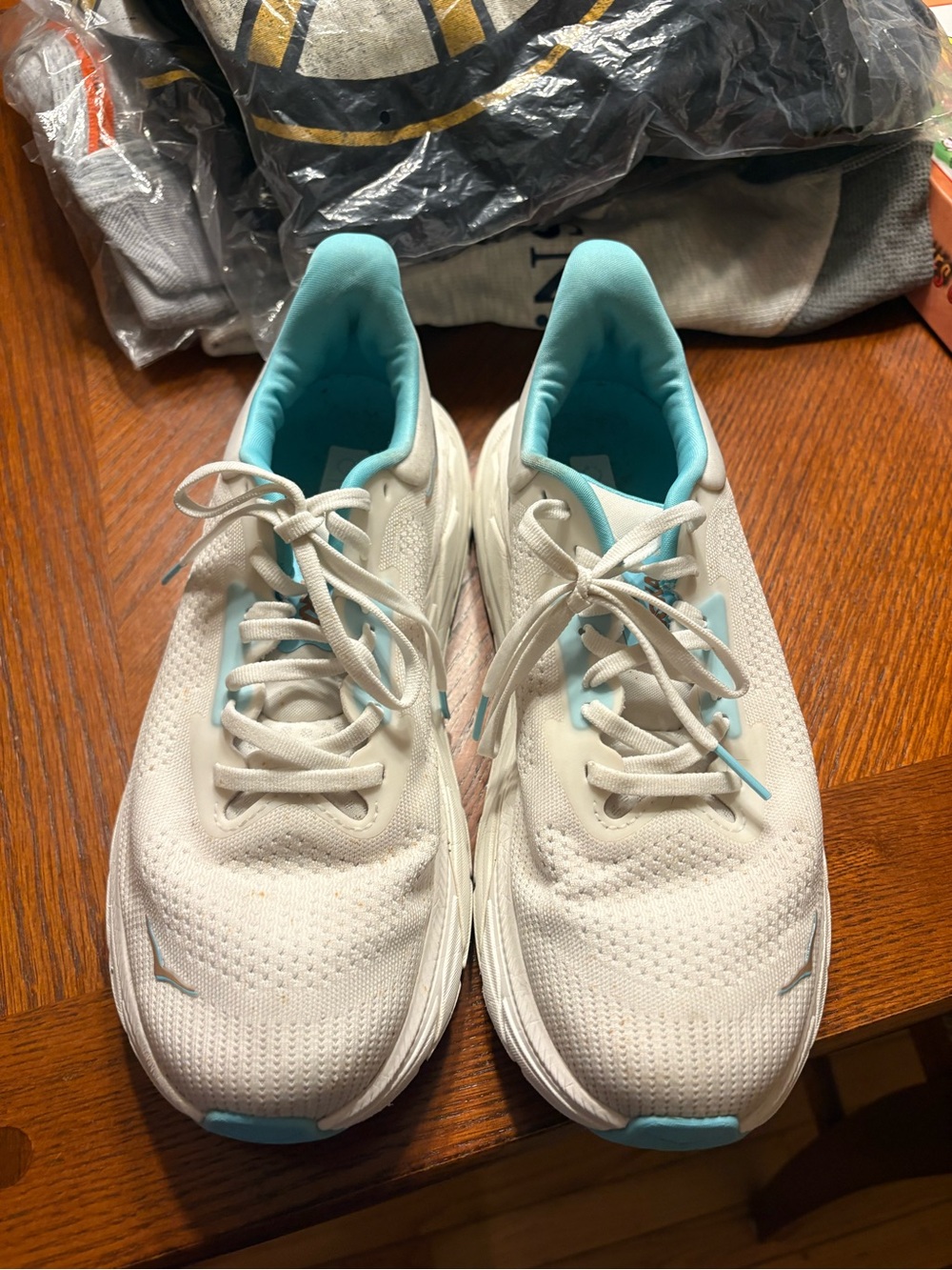 Hoka One One Women's White Running Shoes with Aqua Lining
